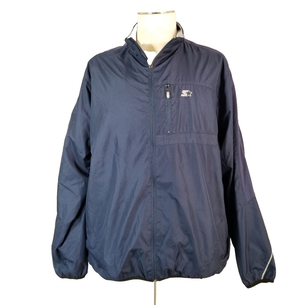 Starter Windbreaker Jacket Mens XL Blue Full Zip Mesh Lined Retro Sports Outdoor
